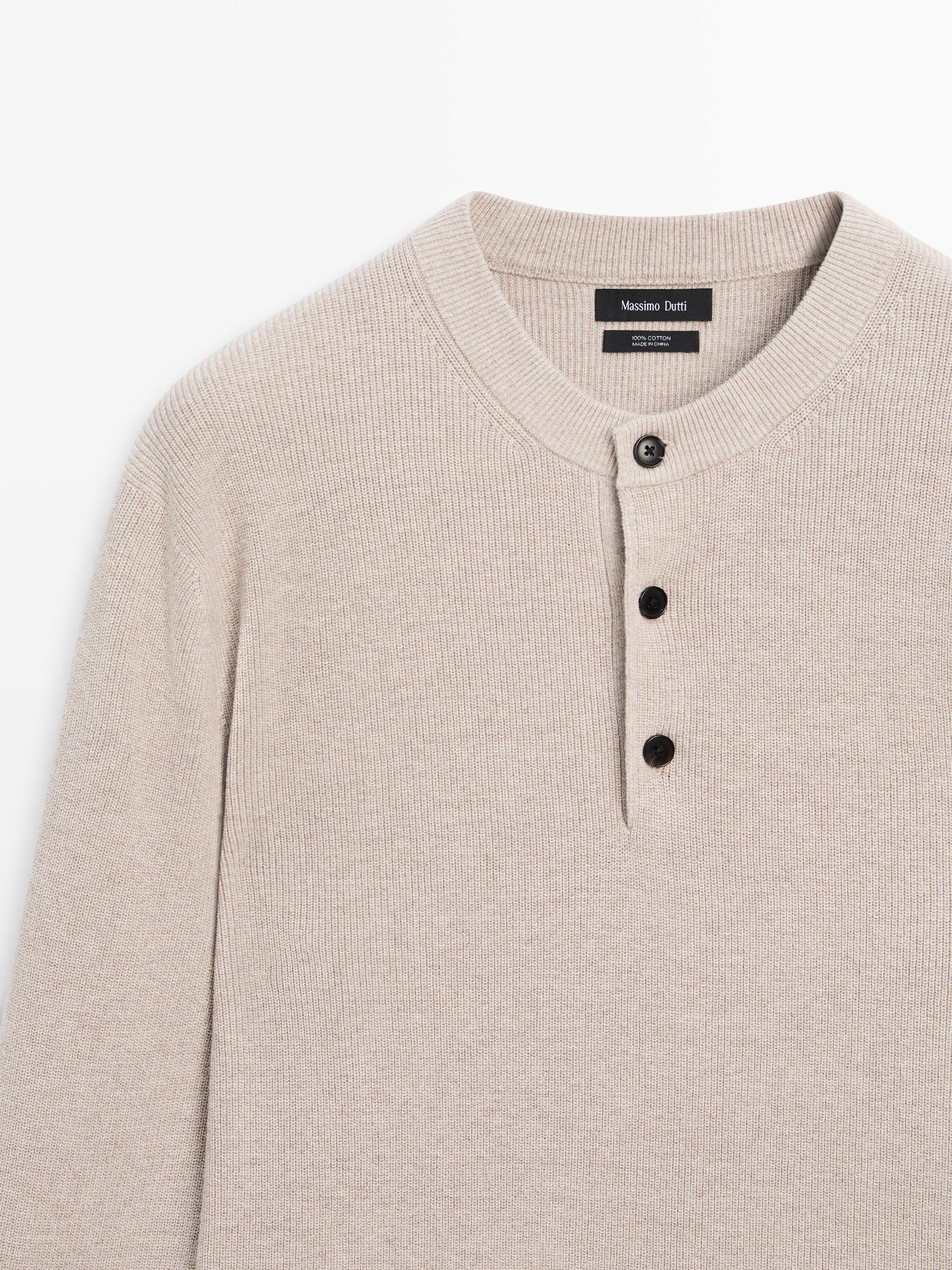 100% cotton knit henley sweater